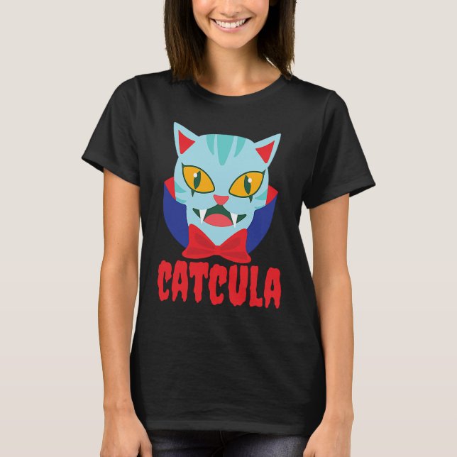 Camiseta Catcula Cat Vampire Dracula Vampirina Halloween Co (Frente)