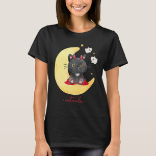 Camiseta Catcula um gatinho fofo como drácula em uma lua