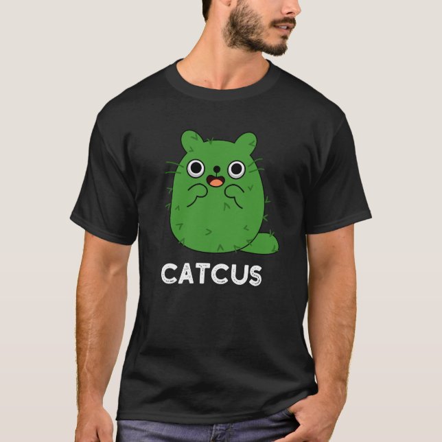Camiseta Catcus Funny Cat Cactus Pun Dark BG (Frente)