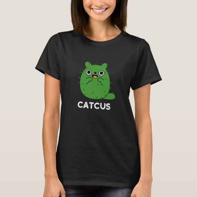 Camiseta Catcus Funny Cat Cactus Pun Dark BG (Frente)