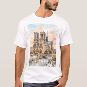 Camiseta Catedral de Notre Dame de Paris Aquarela Viagem