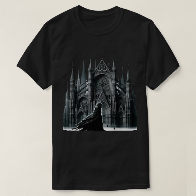 Camiseta Catedral Gótica com Espires e Espírito Fantasma (Frente do Design)