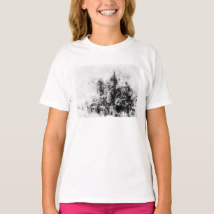 Camiseta Catedral Negra e Branca da Ilustração Notre-Dame