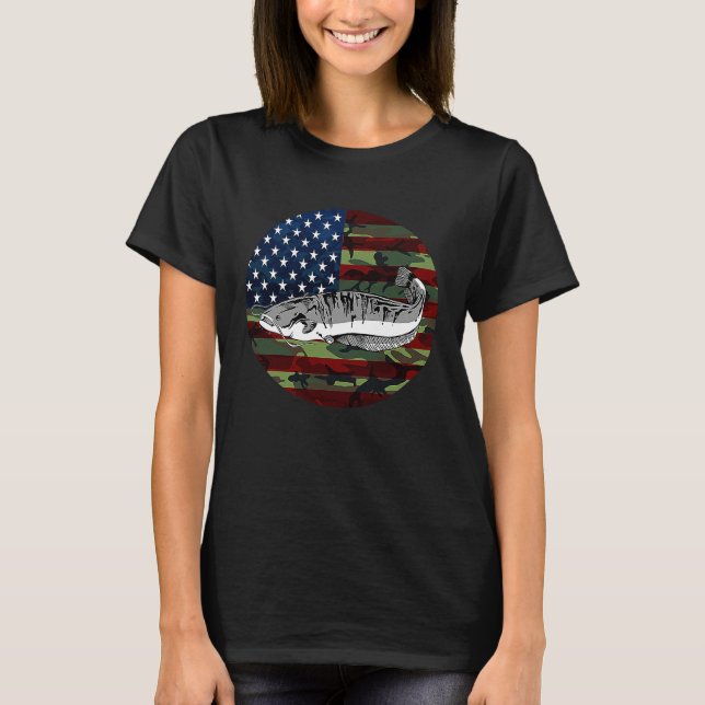 Camiseta Catfish Fishing America USA Flag Camouflage Fishin (Frente)