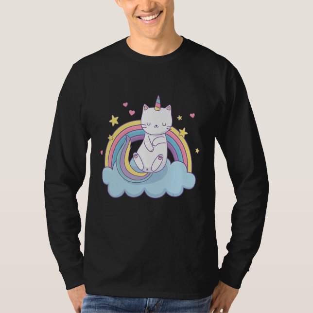 Camiseta Caticorn Com Pipoca Arco-Íris (Frente)