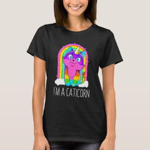Camiseta Caticorn Unicorn Cat Girls Women Rainbow Gatinho B