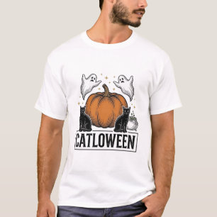 Camiseta Catloween Gato Preto Fantasma Halloween Design Vet