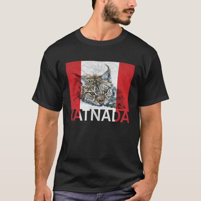 Camiseta Catnada Lynx Canadensis Canadian Flag Maple Leaf V (Frente)