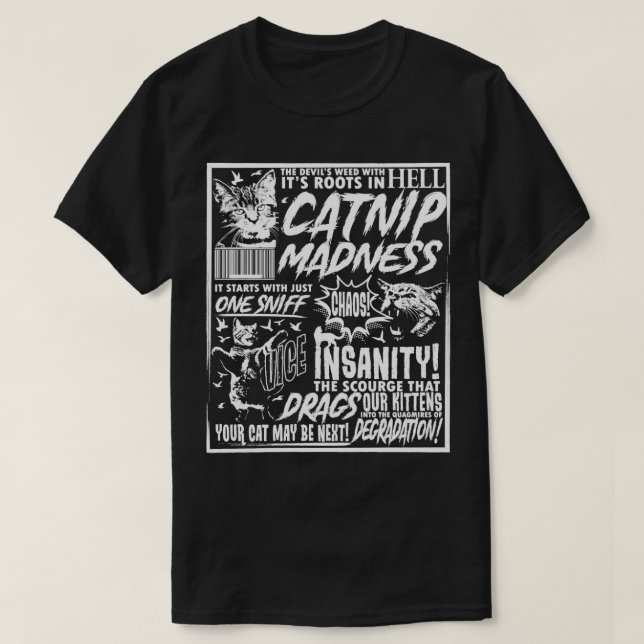 Camiseta Catnip Madness Engraçada Cat Lover Pet Proprietári (Frente do Design)