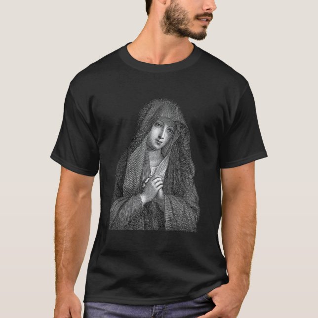 Camiseta Católica de Arte Linear de Retrato da Vir (Frente)