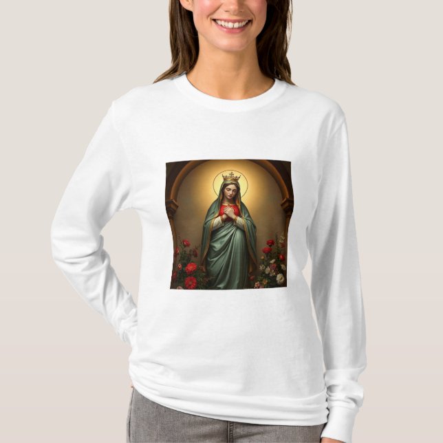 Camiseta Católica Feminina Manga Longa Rainha do C (Frente)