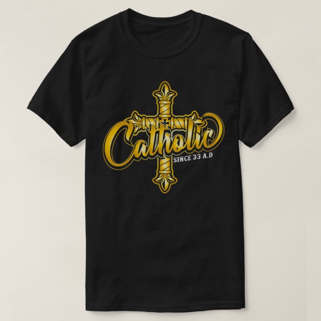 Camiseta Católico desde 33 AD Iron Resurrection & Divine Me (Frente do Design)