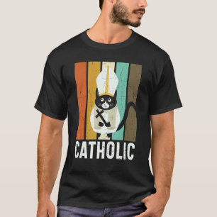 Camiseta Católico vintage viciado em gatos Gato cristão