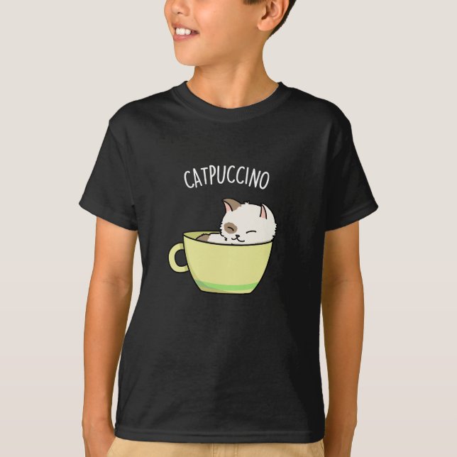 Camiseta Catpuccino Gato Gatinho Engraçado Na Taça Pun Dark (Frente)