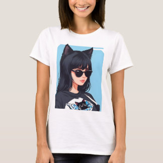 Camiseta Catrina Gata Menina Anime de Halloween