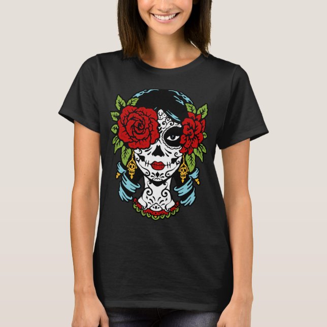 Camiseta Catrina Rosa Sugar Skull Calavera México Esqueleto (Frente)