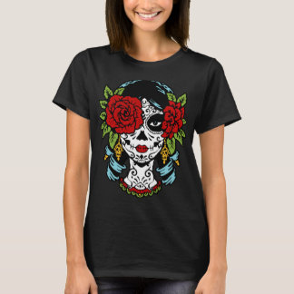 Camiseta Catrina Sugar Skull Calavera Rosa mexicana Olho - 