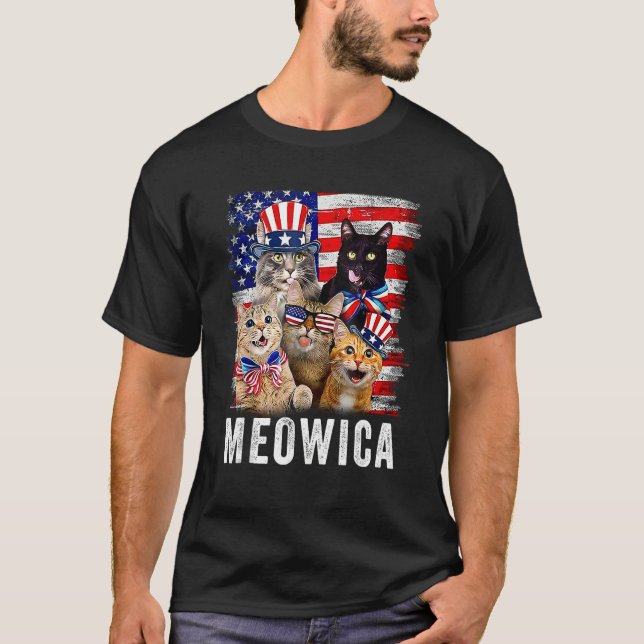 Camiseta Cats 4th Of July  Meowica Merica Cat USA American  (Frente)