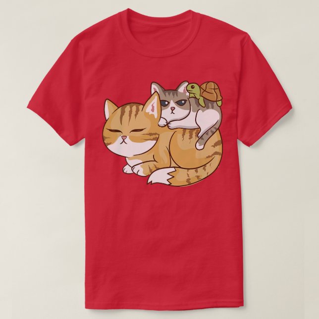 Camiseta Cats and A Turtle Pile  Cute Kawaii Anime Kawaii J (Frente do Design)