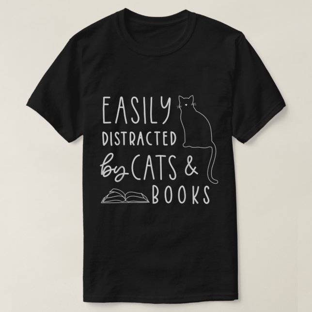 Camiseta Cats and Books Lover Funny Reading Tee (Frente do Design)