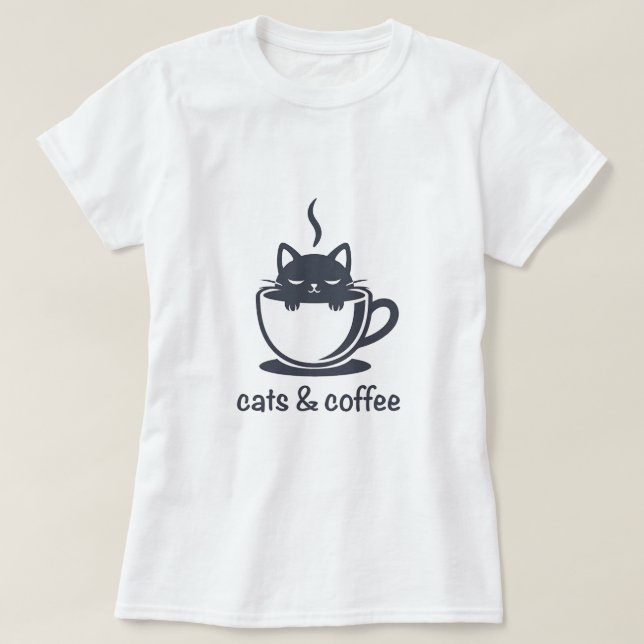 Camiseta Cats and Coffee Noir Feline Coffee Cup (Frente do Design)