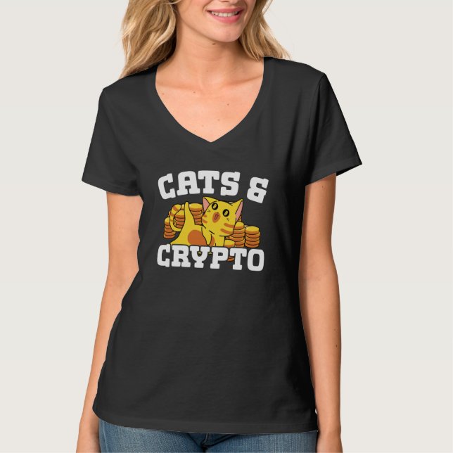 Camiseta Cats And Crypto Cryptocurrency Blockchain Trader F (Frente)