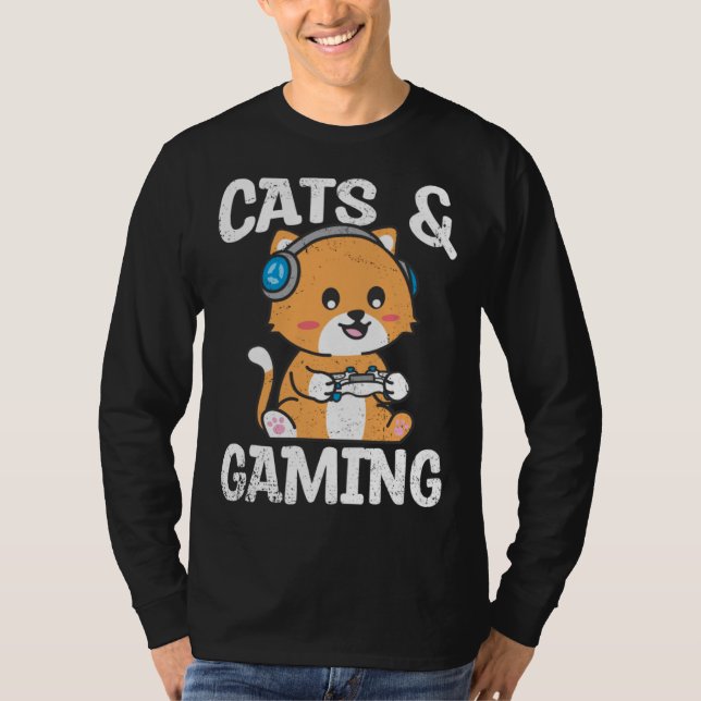 Camiseta Cats And Gaming Cute Cat Owner Pet Animals  Graphi (Frente)