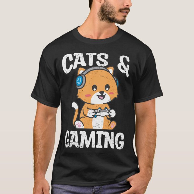 Camiseta Cats And Gaming Cute Cat Owner Pet Animals  Graphi (Frente)