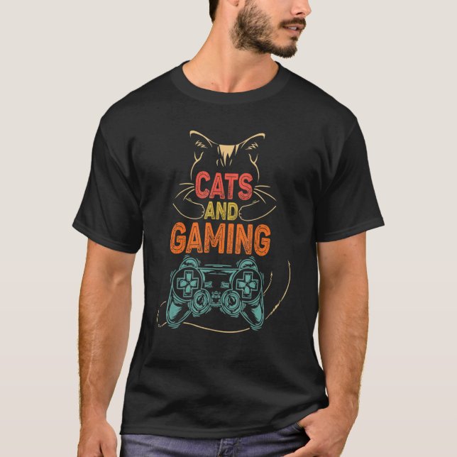 Camiseta Cats And Gaming Funny For Gamer, Cat Lover, Cat Mo (Frente)