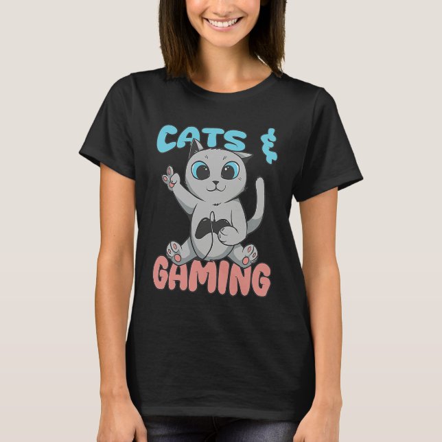 Camiseta Cats And Gaming Loves Playing Video Games Cute Gam (Frente)