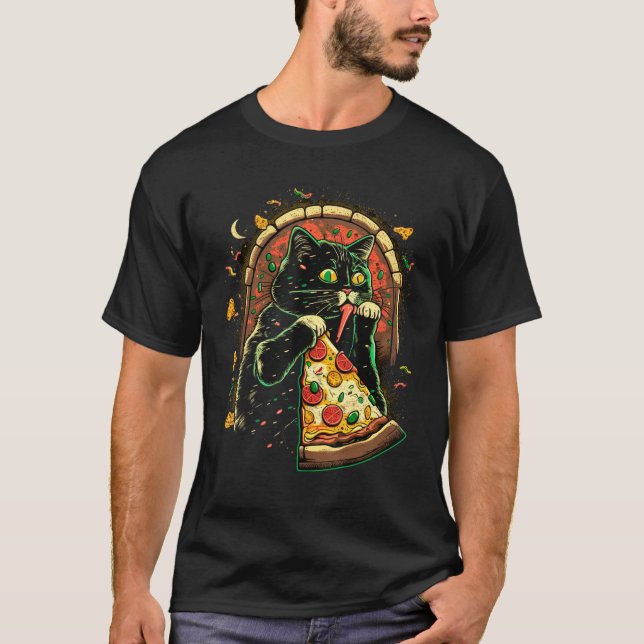 Camiseta Cats And Pizza Funny Design Cat Lovers Pizza Lover (Frente)