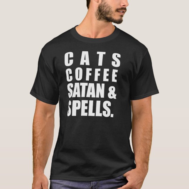 Camiseta Cats Coffe Satan & Spells (Frente)