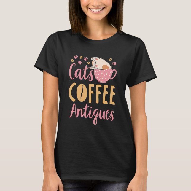 Camiseta Cats Coffee Antiques Cat  Antiquing (Frente)