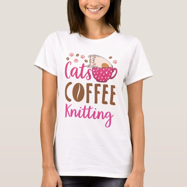 Camiseta Cats Coffee Knitting (Frente)