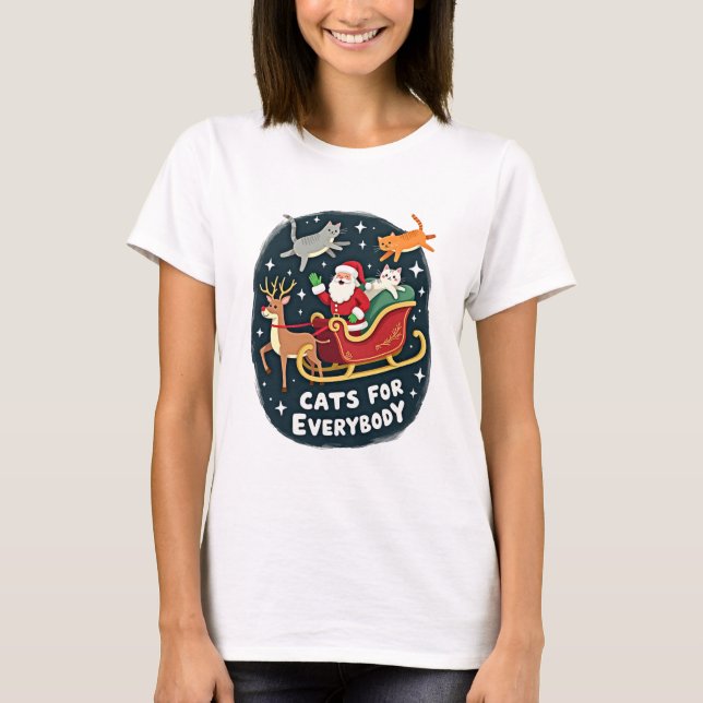 Camiseta Cats For Everybody Christmas Cat Funny Xmas Women  (Frente)