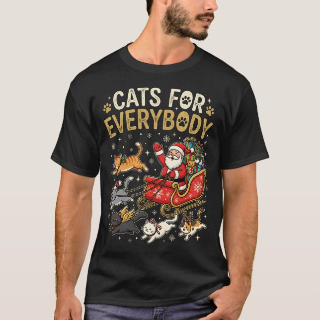 Camiseta Cats for Everybody Christmas Santa Hat Funny Meowy (Frente)