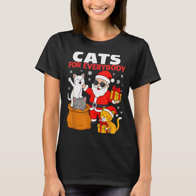Camiseta Cats For Everybody Funny Christmas Cat Xmas Santa  (Frente)