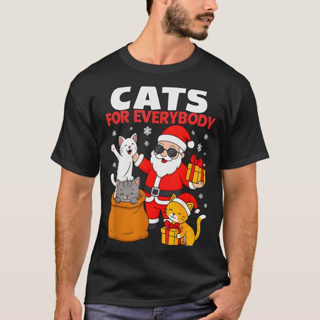 Camiseta Cats For Everybody Funny Christmas Cat Xmas Santa  (Frente)