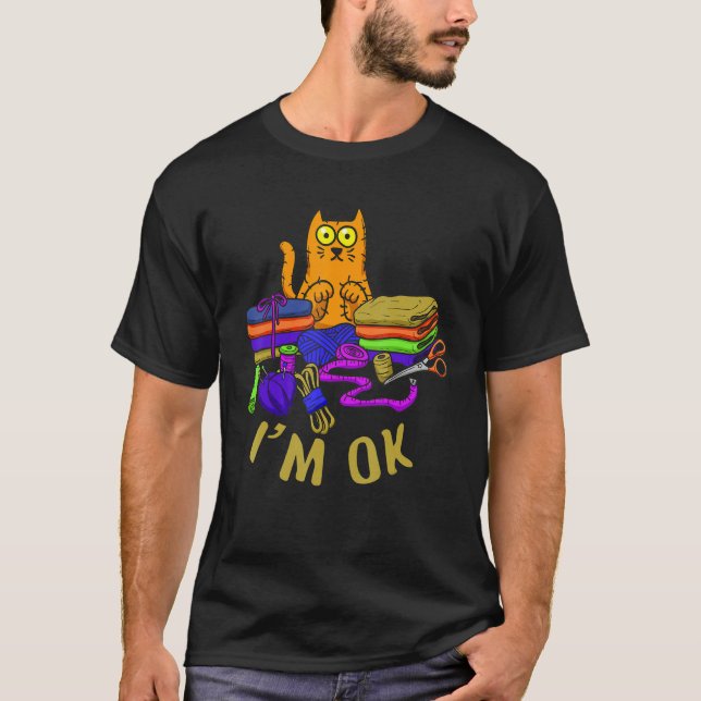 Camiseta Cats I'm Ok Animal Kitten  Paw Love Pet Sewing (Frente)
