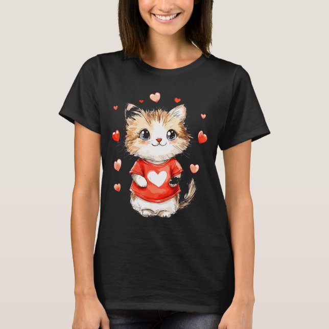 Camiseta Cats Lover Heart Girls Kitten Valentine’s Day Wome (Frente)