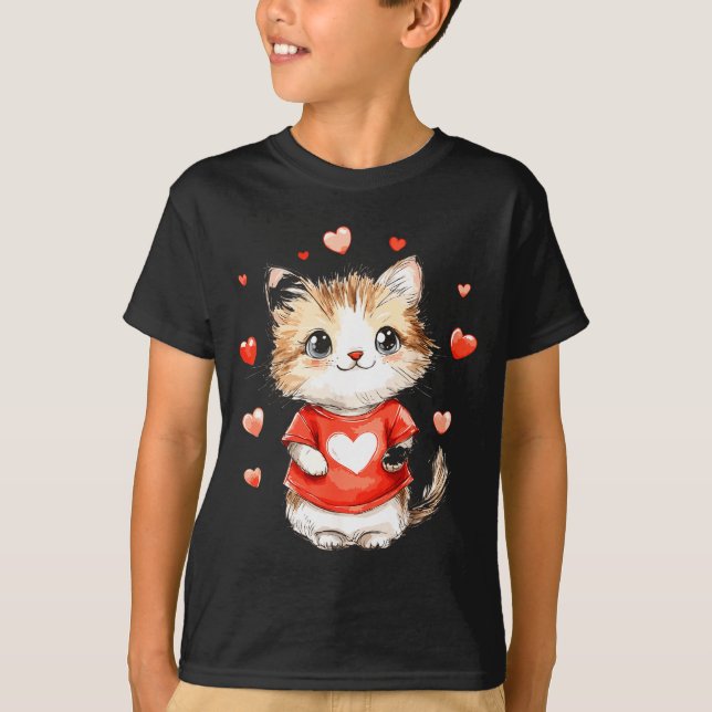 Camiseta Cats Lover Heart Girls Kitten Valentine’s Day Wome (Frente)