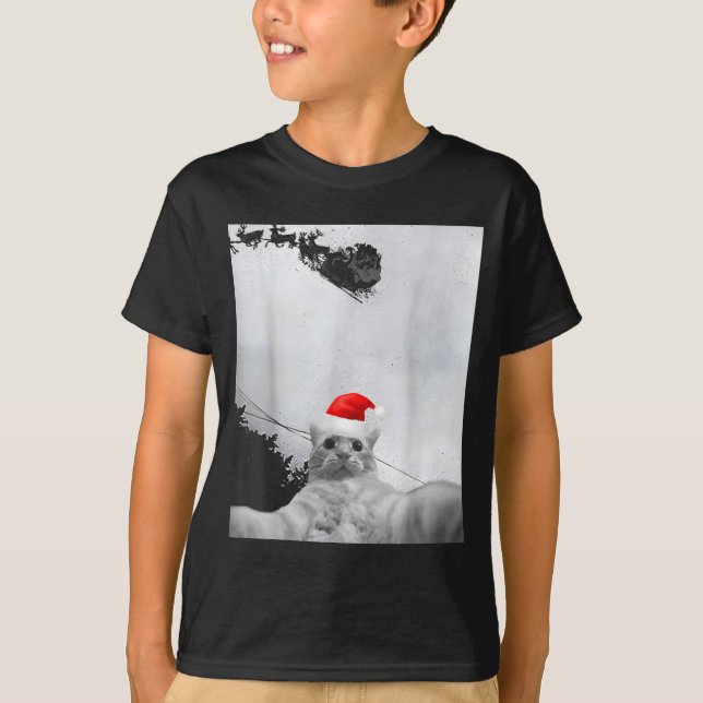 Camiseta Cats Meme Funny Cat Selfie With Santa Hat Christma (Frente)
