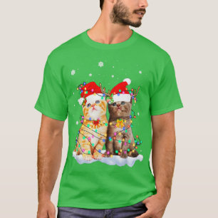 Camiseta Cats Papai Noel Árvore de Natal Luz Xmas Feliz Ho