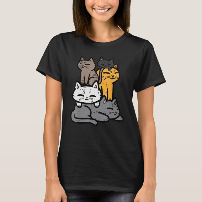 Camiseta Cats Piled Up Cute Kitten Feline Women Girls Kids  (Frente)