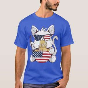 Camiseta Cats Ramen Anime American Flag 4 De Julho