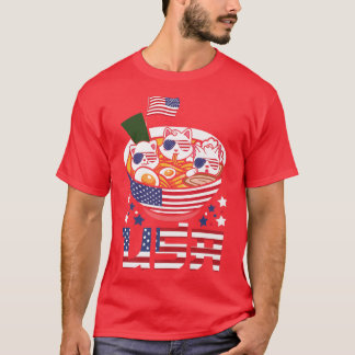 Camiseta Cats Ramen Anime American Flag USA 4th of July shi