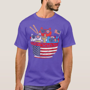 Camiseta Cats Ramen Anime American Flag USA Funny 4th Da Ju