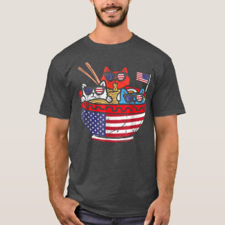 Camiseta Cats Ramen Anime American Flag USA Funny 4th Da Ju