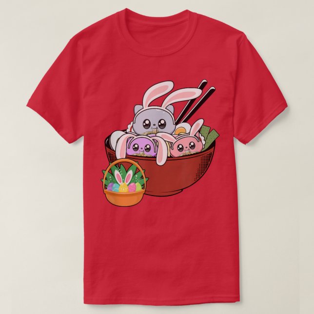 Camiseta Cats Ramen Bunny Ear Egg Kawaii Comida Amor Japonê (Frente do Design)