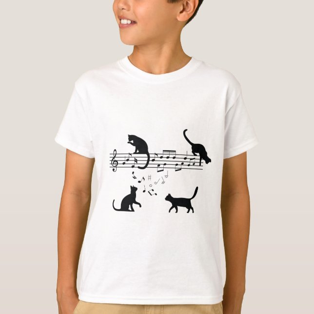 Camiseta Cats Reproduzindo Notas de Música (Frente)